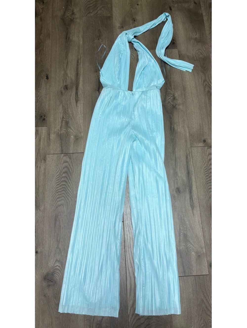 Amanda Uprichard light blue pleated halter jumpsuit size XS